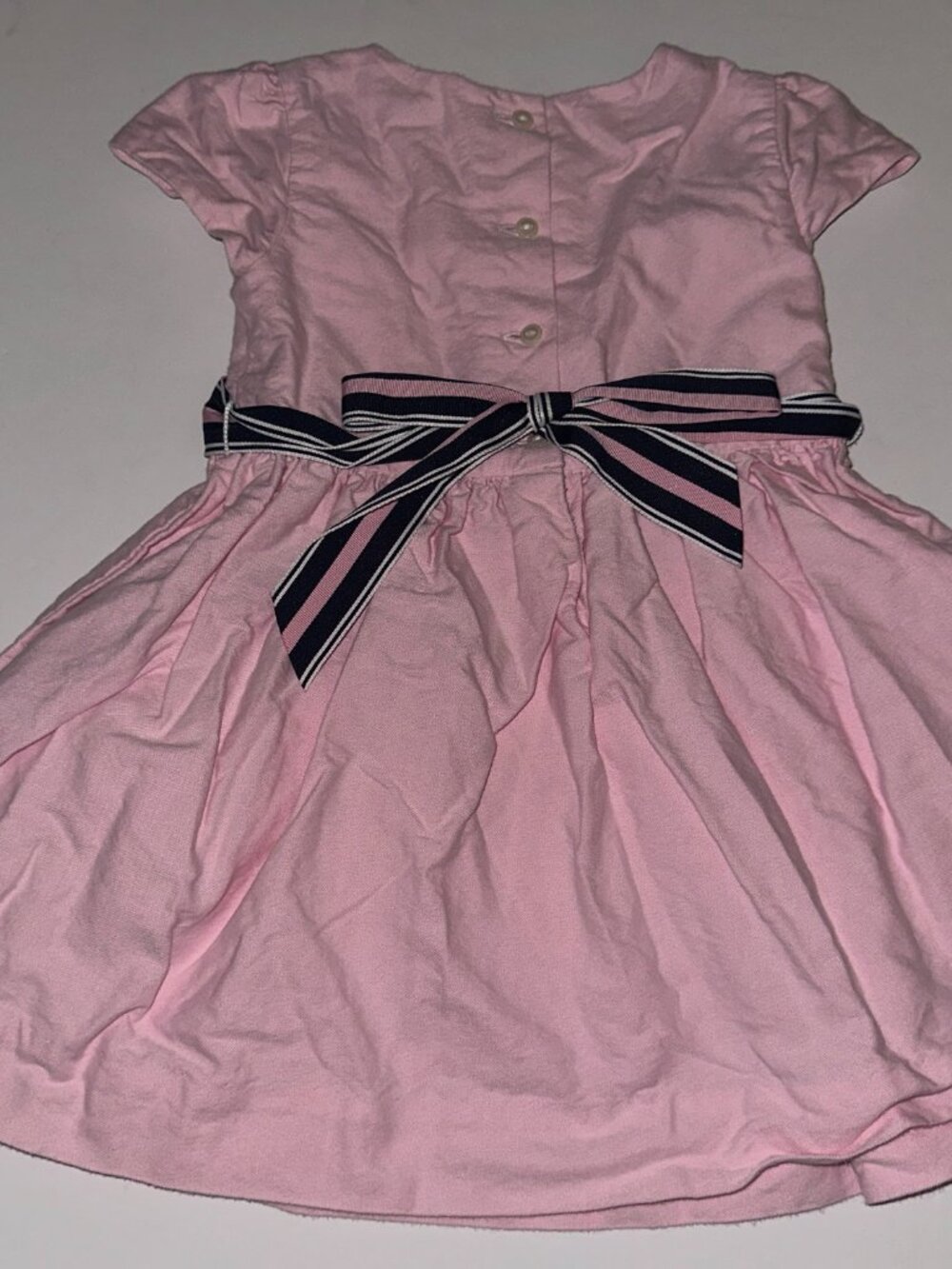 RALPH LAUREN PINK DRESS 12M short sleeve ribbon belt oxford fabric - Picture 2 of 5